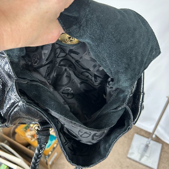 Francesco Biasia Black Patent Leather Braided Handle Satchel - Picture 6 of 9